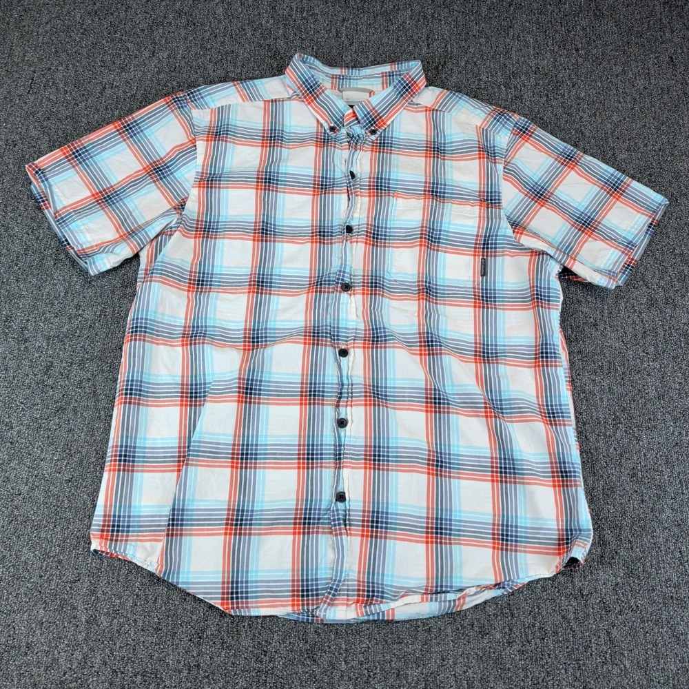 Columbia Mens Large Plaid Short Sleeve Button Down Shirt Cotton Blue Orange L — photo 2